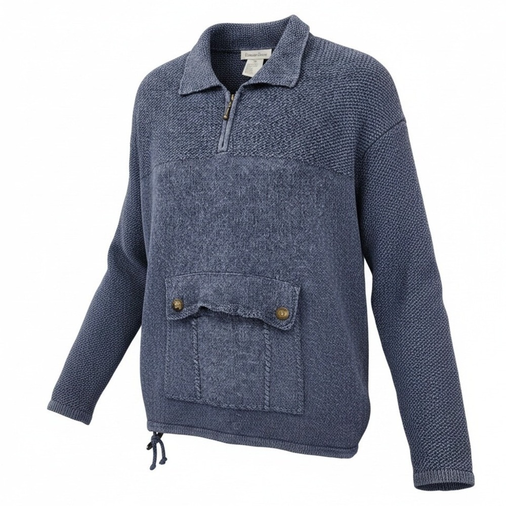 Robert Scott XL Blue Linen Cotton 1/4 Zip Pullover Sweater Coastal Grandpa Core